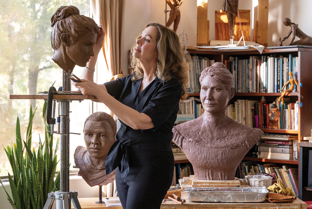 Wren Prather-Stroud creates busts of prominent Carlsbad figures in her home studio.
