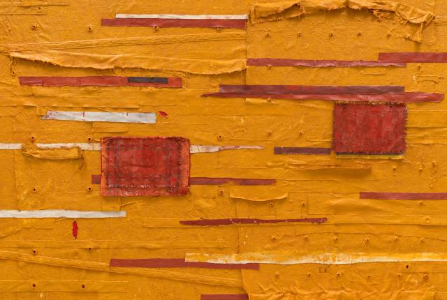 Harmony Hammond’s Bandaged Grid #12 (Big Gold) is part of the SITE Santa Fe exhibition.