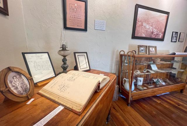 The Kingston Ghost Town Museum features artifacts from the Victorio Hotel, including its first registry.