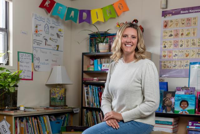 Albuquerque elementary school teacher, Elizabeth Bradford, in her classroom.