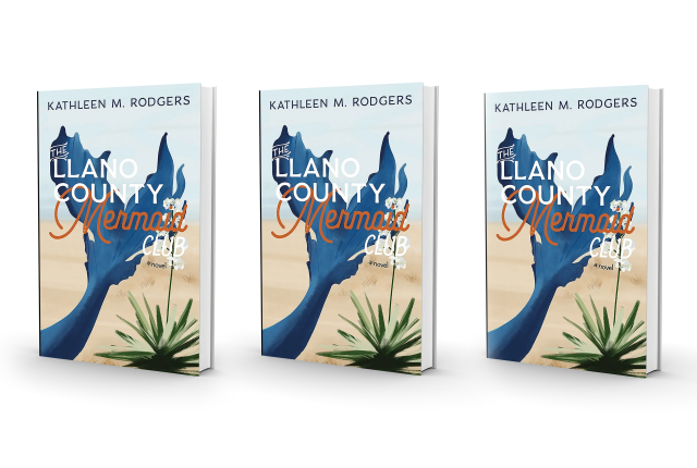 Three copies of "The Llano County Mermaid Club" by Kathleen M. Rodgers stand side by side.