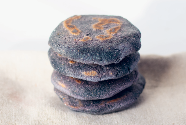 Bááh DootŁizhí (Blue Corn Patties) from Alana Yazzie's cookbook The Modern Navajo Kitchen.