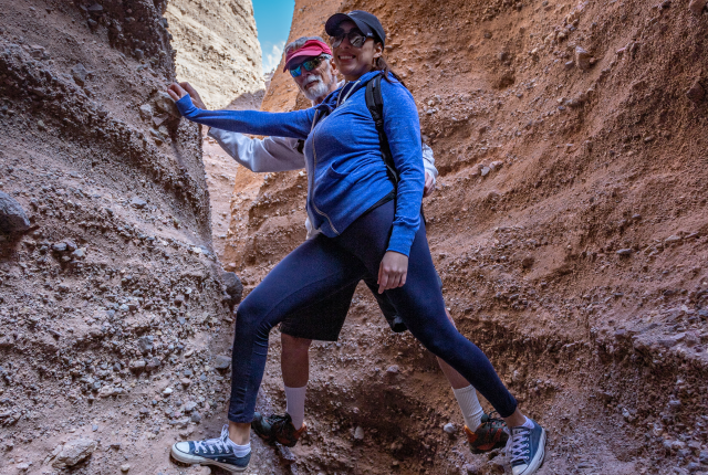 Opportunities to stay active include hiking the slot canyons in the Robledo Mountains near Las Cruces.