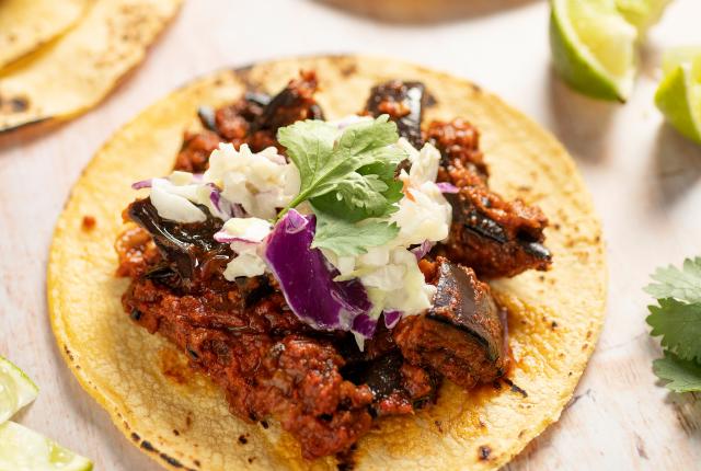 Grilled Eggplant Adovada with Creamy Cilantro Slaw