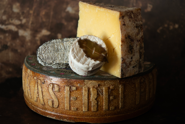 An artisanal cheese selection from the shop.