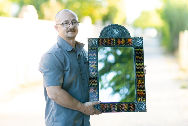 Nicolas Madrid crafts his works with Mesilla-style combed glass.