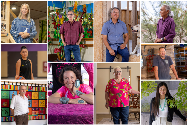 A collage of ten diverse individuals in various settings. Some stand confidently indoors, others are outdoors.