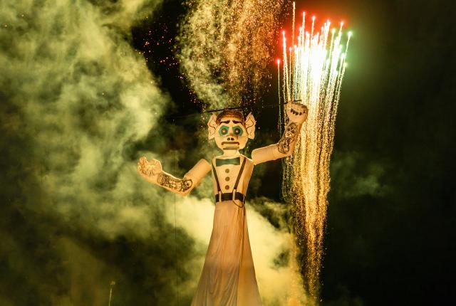 Zozobra does not go gently into the night. The marionette’s theatrics and pyrotechnics are all part of the drama.
