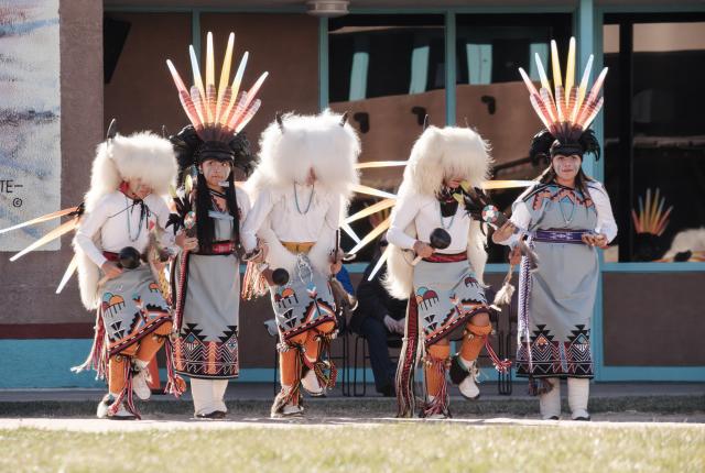Acoma Pueblo’s Next Generation Dance Group performs in the courtyard at IPCC.