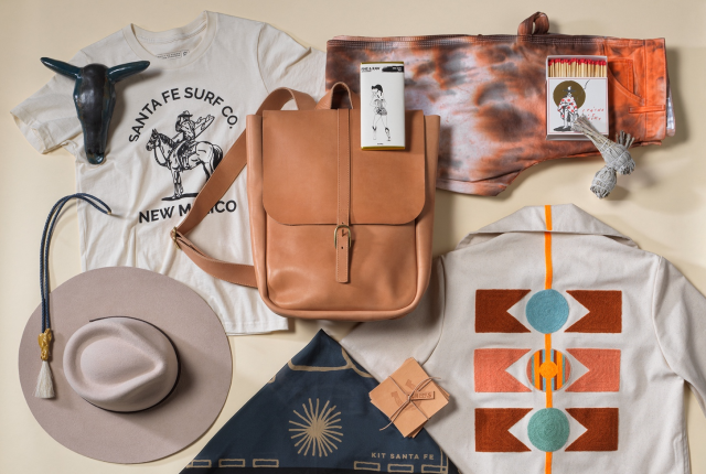 Flat lay of various southwestern-style clothing and accessories.