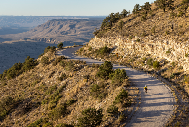 Pedal the winding road to Five Points Vista in the Guadalupe Mountains.