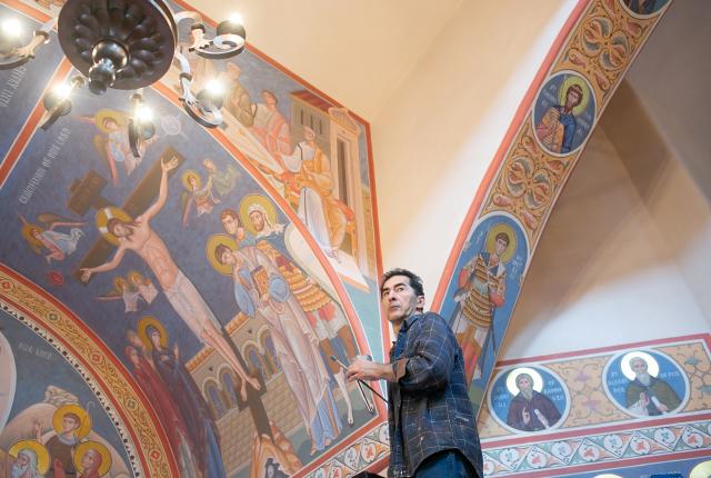 Aleksandre Mchedlishvili works on the iconography at Holy Trinity Orthodox Church in Santa Fe.