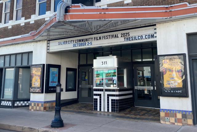 The historic Silco Theater marquee advertising the Silver City Film Festival.