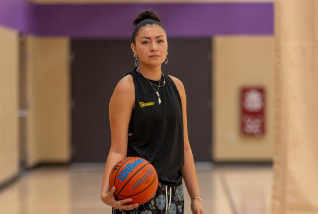 Analyss Benally on the court at San Juan College in Farmington.