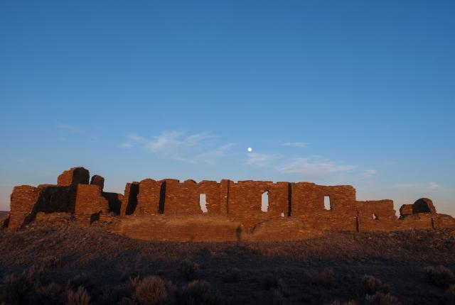 Sunlight aligned through Pueblo Pintado window at Chaco Culture National Historical Park.