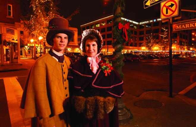Carolers in late 19th century garb at Dickens of a Christmas in downtown Roanoke, VA