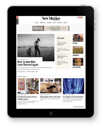 New Mexico Magazine website displayed on a tablet.