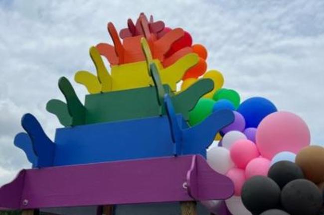 Rainbow colored Pagoda at Reading Pride Fest