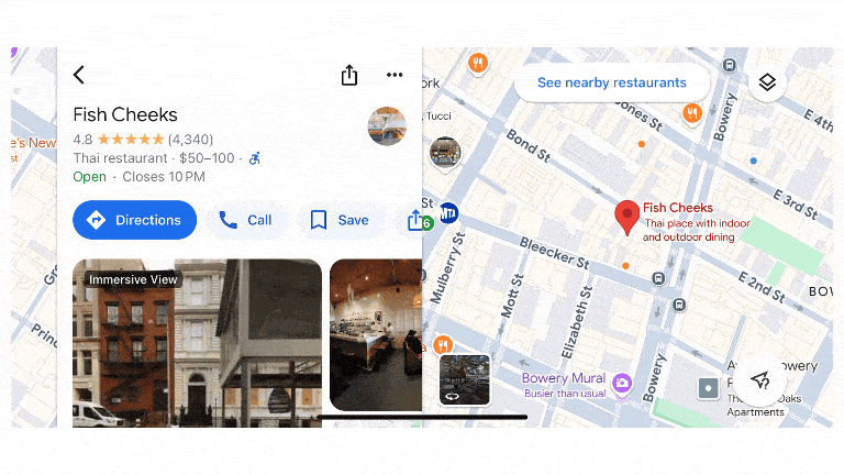 A GIF highlighting the Immersive View feature in Google Maps.