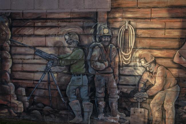 Mural of miners, celebrating the mining history in Ishpeming, MI