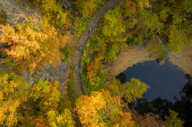 An aerial photo of Jackson Mine Park part of the Iron Ore Heritage Trail in Negaunee