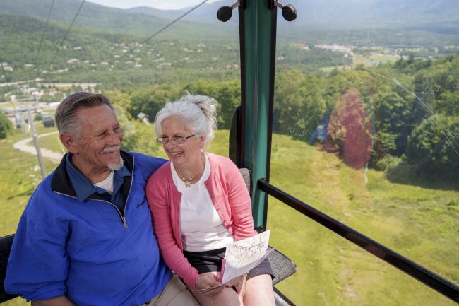 Bretton Woods Skyway Gondola - Interior with Couple Enjoying the Mountain Views (Summer)