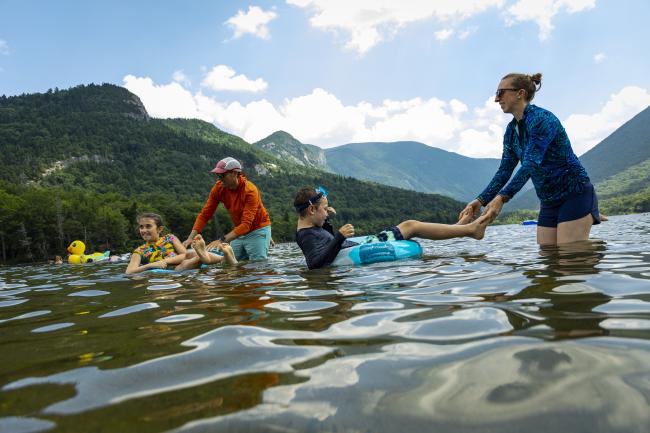 Echo Lake Beach in Franconia Notch State Park (Family Playing in the Water)