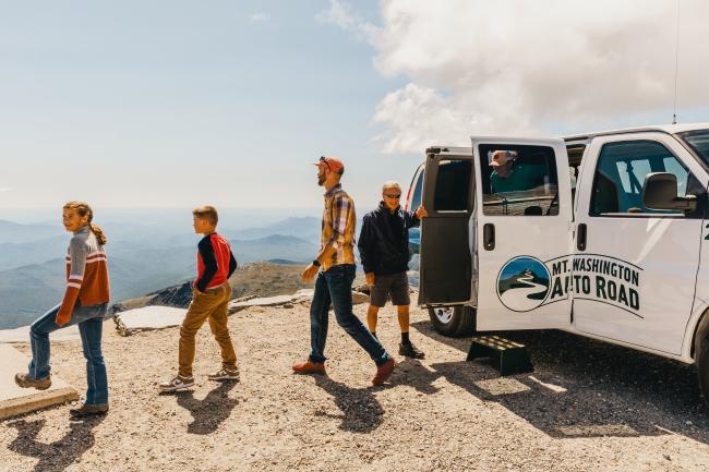 Mt. Washington Auto Road - Guests Exiting Guided Coach Tour at Mountain Summit