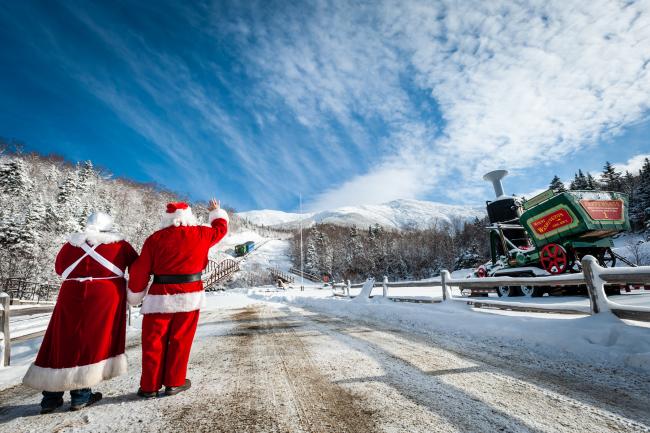 Santa & Mrs. Claus Waving at Train at The Cog Railway