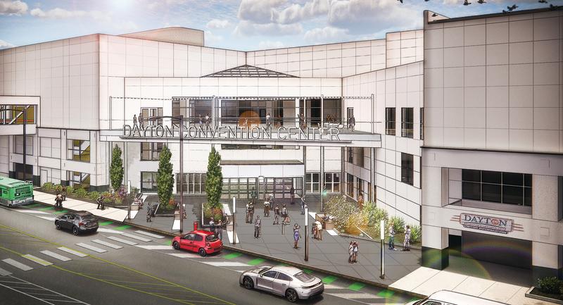A rendering of the renovated front entrance of the Dayton Convention Center