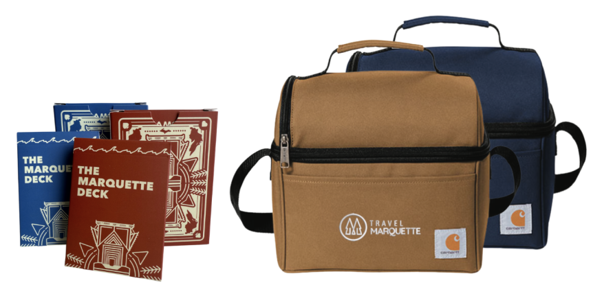 Marquette Brew Pass prizs: Marquette deck cards, Carhartt 6-can coolers