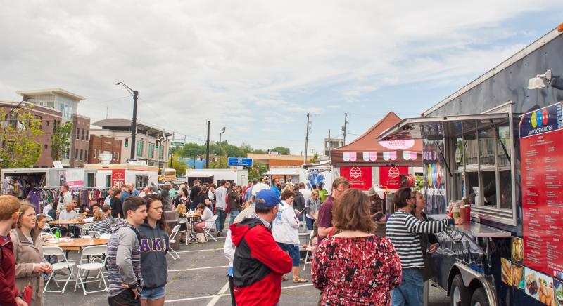 People at food truck event in Bloomington