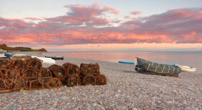 sunset over budleigh beach