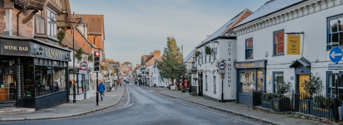 View down Lyndhurst high street in the New Forest
