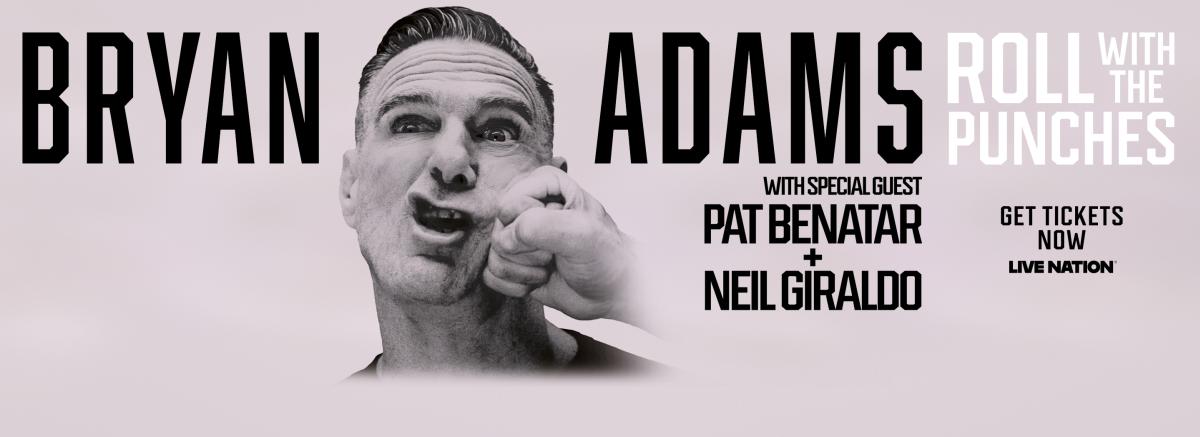 Singer Bryan Adams is pictured getting punched in the face in an image to promote his Roll With the Punches Tour.