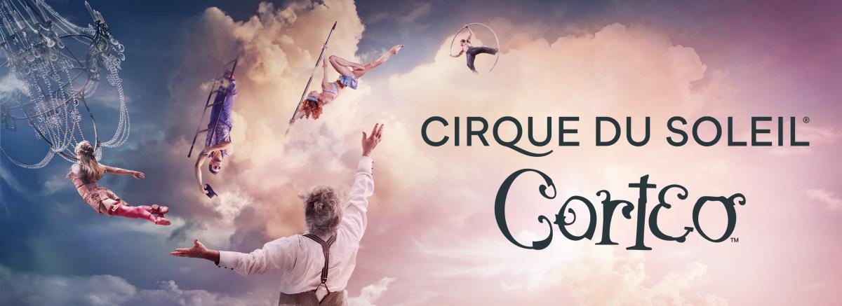 The advertisement for Cirque du Soleil Coreto feature acrobats