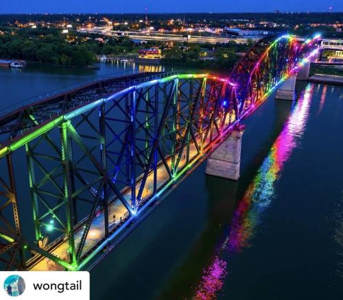 Colorful lights on Big Four Bridge in Southern Indiana