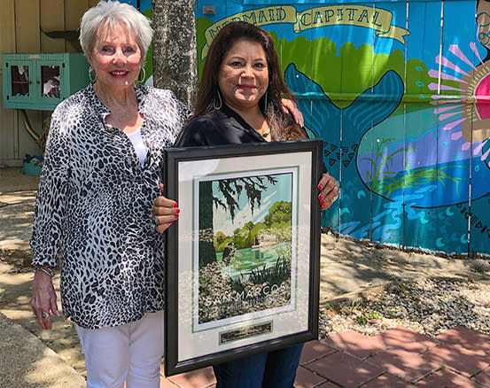 July Moreno with her 2021 Rogers Family Tourism Award. Also pictured, Shirley Rogers.
