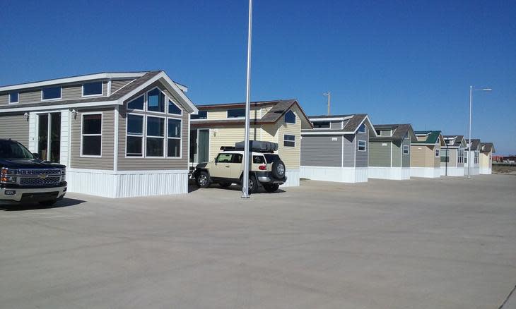 Trailers sit under a blue sky at Air Capital RV Park in Wichita, Kansas