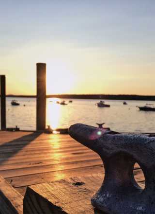 Pier on the Maine coast with sea in the background