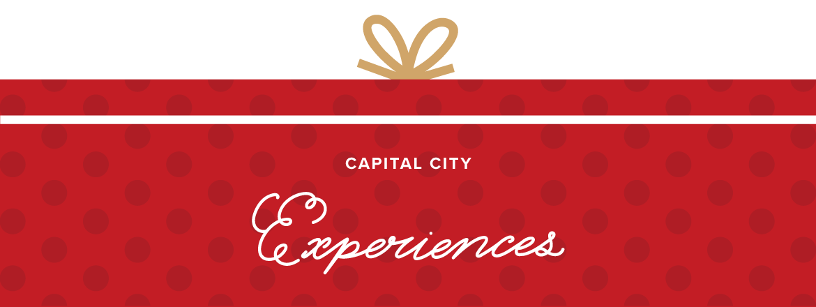 A graphic of a red package that says Capital City Experiences