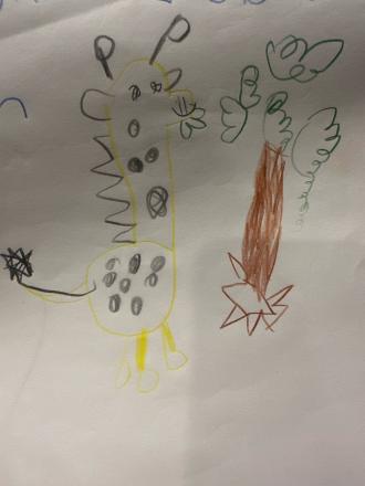 Hand drawing of giraffe and tree