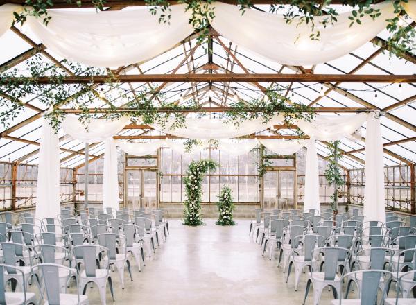 A ceremony set up at Oak Grove at Jorgensen Farms event and wedding venue