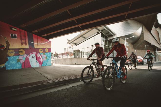 Cycling in Downtown Roanoke - Art Mural & Taubman Museum
