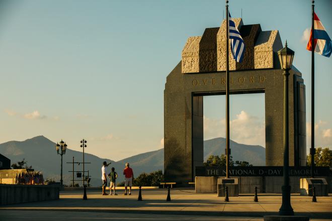 o	Front archway of National D-Day Memorial in Bedford, VA with Overlord engraved at top