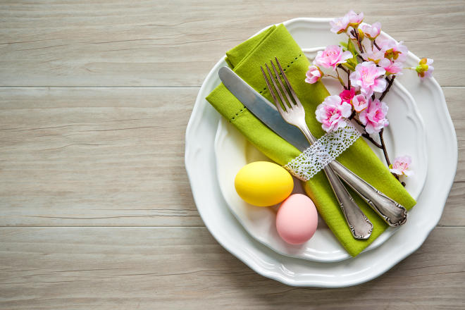Easter eggs on a dinner plate