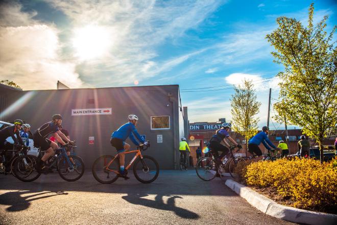 A Group of cyclers at Cardinal Bicycle