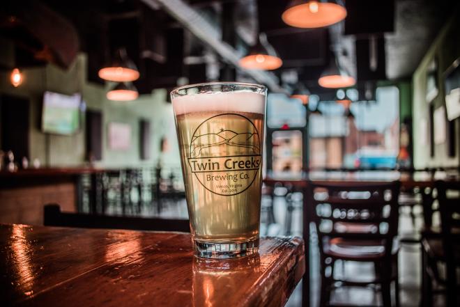 A pint glass of beer from Twin Creeks Brewing Company in Vinton, VA