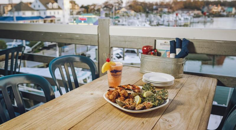 restaurant table with a view of the marina