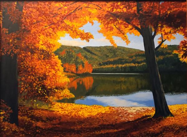 Fall landscape illustration of Raystown Lake